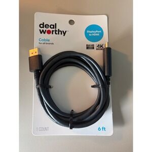 Dealworthy DisplayPort to HDMI Cable 6ft Black 4K Ultra HD 1080p Full HD